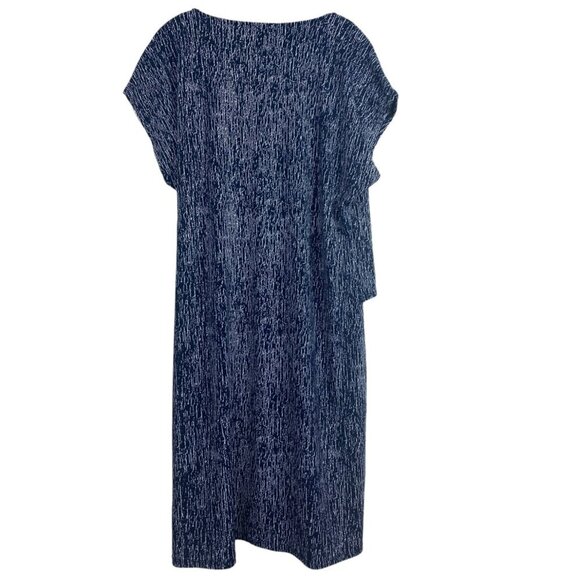 Halston Womens Navy White Textured Print Midi Dress Tie Waist Cap Sleeves Medium - Picture 5 of 9